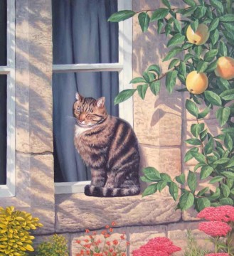 Animal Painting - Un lugar soleado para gatos